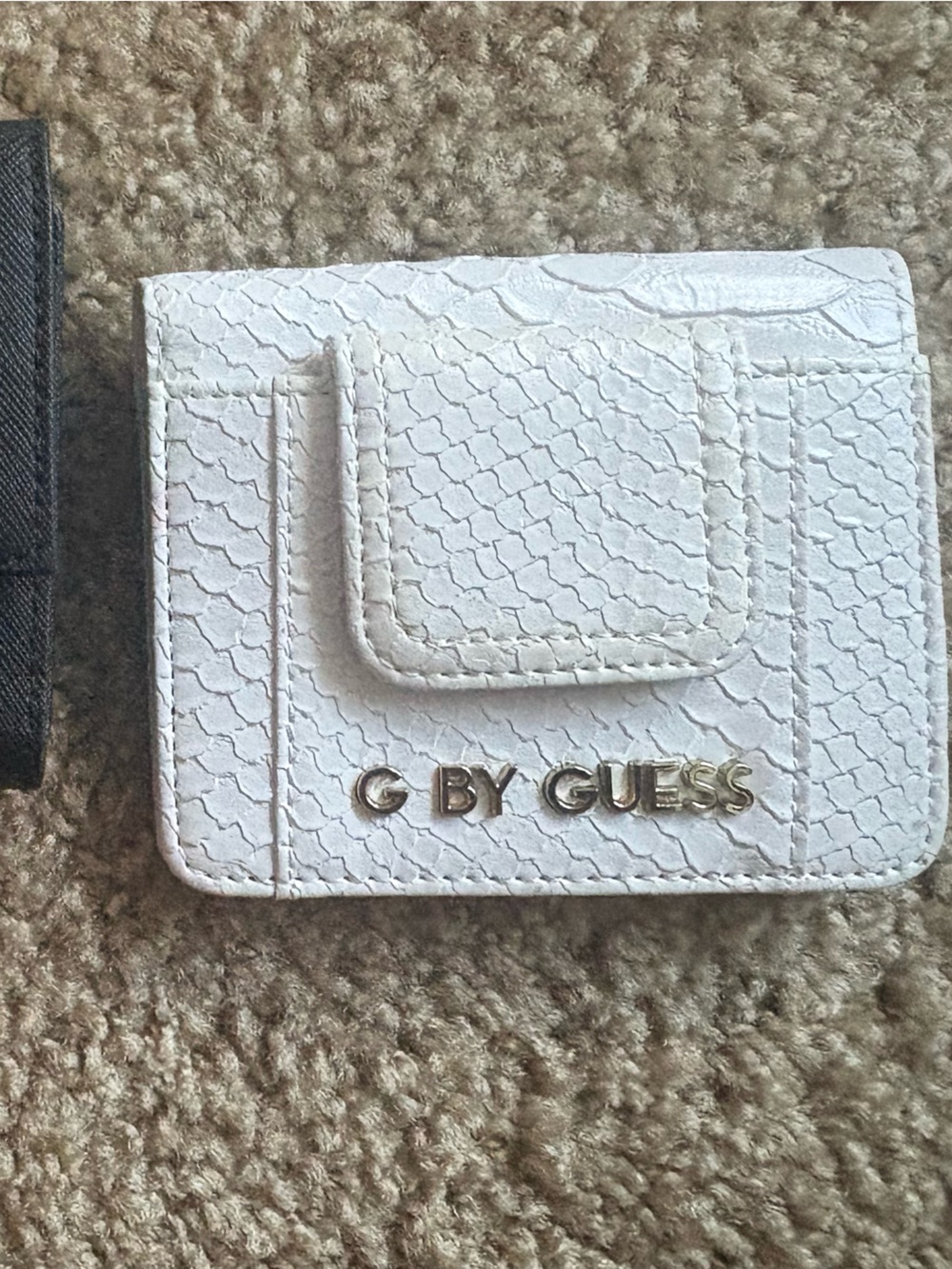 G by Guess White Textured Mini Card Holder with Gold Logo
